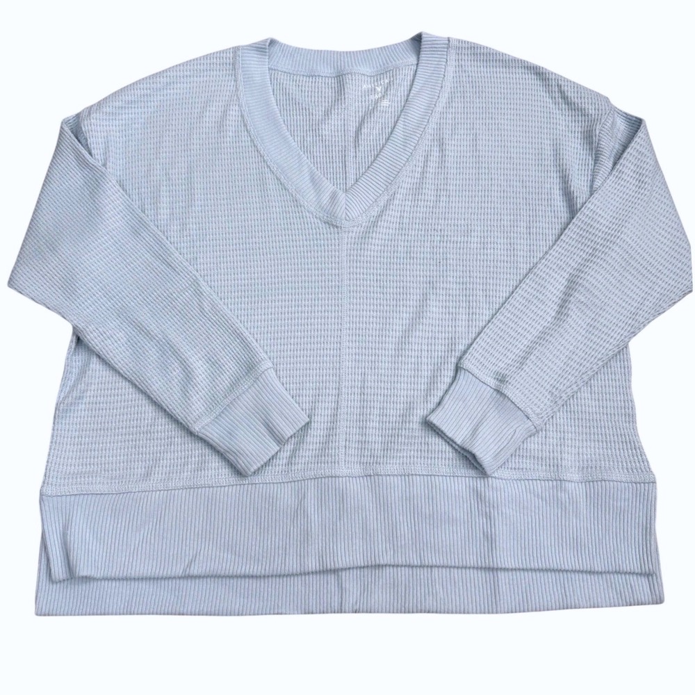 American‎ Eagle Waffle Knit V-Neck Top Women Size M Blue